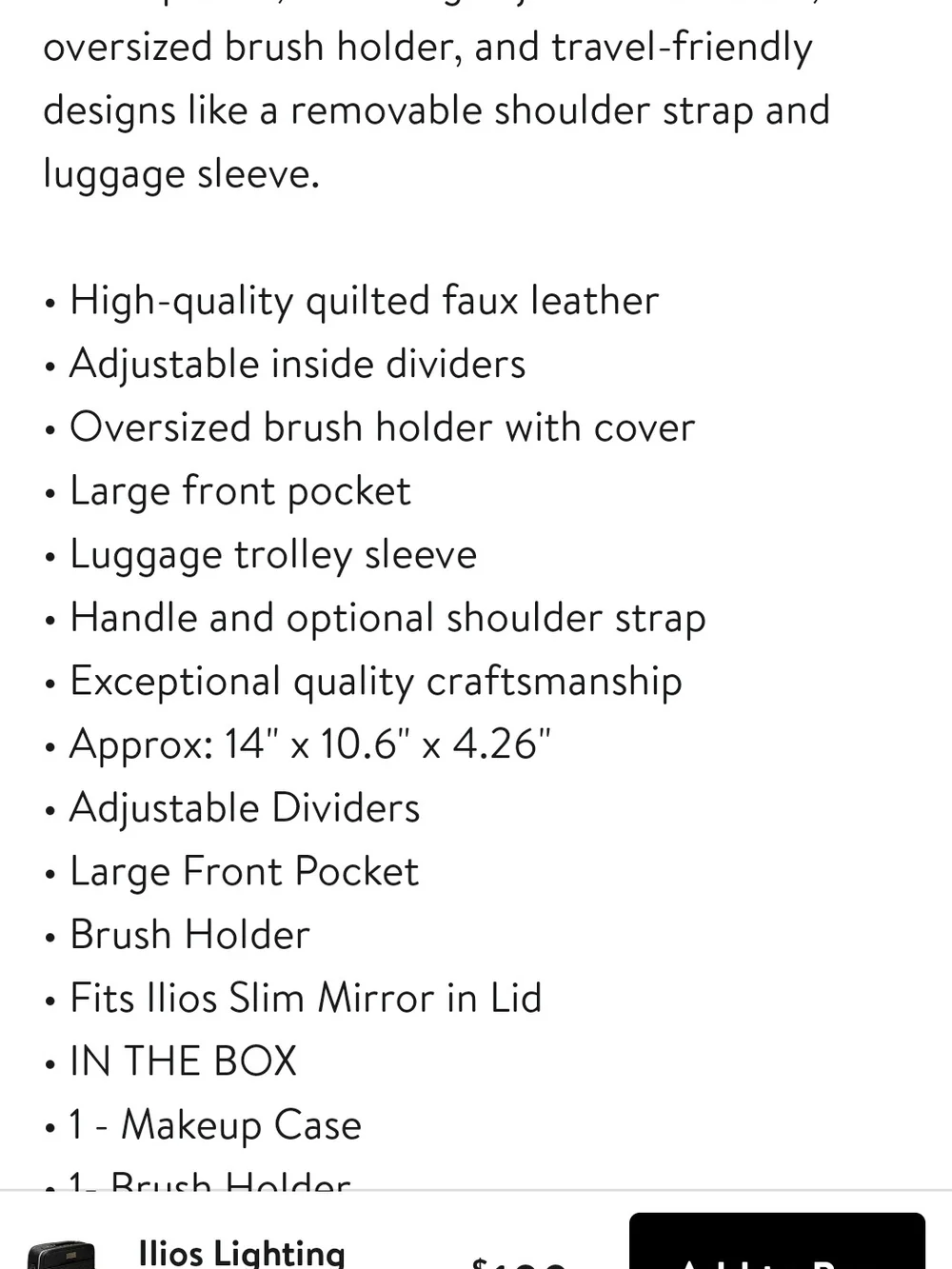 ILIOS Structured Black Travel Makeup Case. Brand New With Tags.